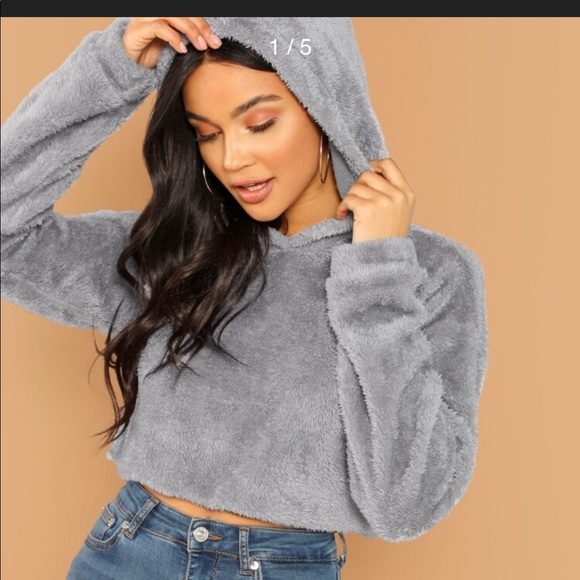 SHEIN Tops - SHEIN fuzzy cropped hoodie